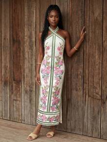CAJUNI Vestido midi de punto con flores bordadas en rosa - Multicolor - Ver 1