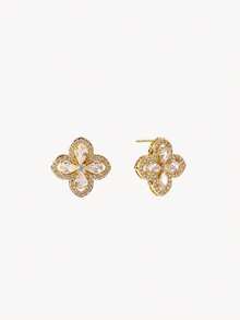 Opalesca 1 Set Stainless Steel Necklace & Earring Jewelry Set, Luxury Rhinestone Classic Versatile Personalized Party Earrings & Necklace Gift, No Gift Box - Gold - View 8