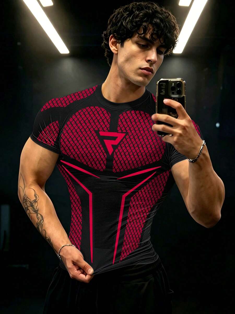 GymBeat Camiseta deportiva de manga corta con bloques de color y patchwork, corte slim para hombre - Multicolor - Ver 1