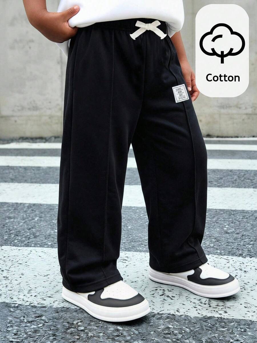 SHEIN 小男孩字母印花寬鬆休閒運動長褲