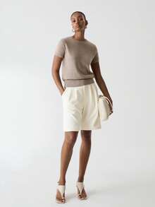 ATUI Studio Women's Casual Versatile Solid Color Short Sleeve Sweater - Khaki - View 2