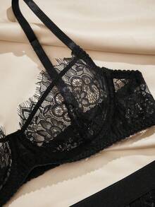 Charlaine French Sexy Eyelash Lace Bra, Women's Lingerie For Daily Wear And Parties, Single Piece - Black - View 3