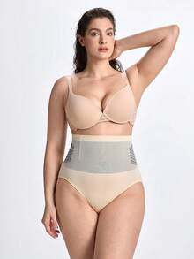 Slumbrini Nahtlose Shapewear mit hoher Taille für Damen in Große Größen, verbessert die Trainingsleistung, Bauchkontrolle, Po-Anhebung, Taillenunterstützung, nicht rollender Bund, formende Lingerie - Aprikosenfarben - Übersicht 9