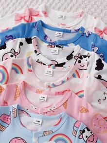 Random 1sets Newborn 0-12 Months Jumpsuit Forest Style Cute Ditsy Floral With Chain Craft Contrast Color Fresh Style Long Sleeve Footed Open Crotch - Multicolor - View 4