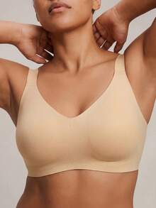Barelissa Plus Size Women's Seamless Soft Cup Bra With Removable Pads, Wire-Free Lightly Padded Lift Supportive Bra - Champagne - View 3
