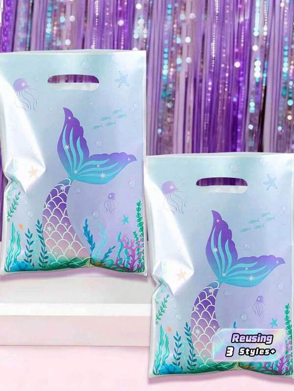 10/25/50PCS Mermaid 3D Gift Bags Mermaid Theme Birthday Party Favor Tote For Wedding Bridal Shower Baby Shower Girls 1st Birthday Kitchen Gift Wrapping Supplies