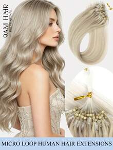 14-18" 30GMicro Loop Hair Extensions,S1001/GREY Color,Invisible Micro Ring Beads With Fishing Line,Smooth And Soft Silky Straight,Easy To Install,No Glue Needed,Volume & Length,Easy To Style,Ideal For People With Thinning Hair,For Salon & Daily Wear - S1001/GREY - View 1