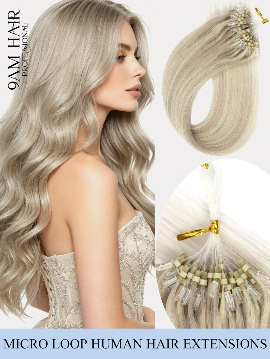 14-18" 30GMicro Loop Hair Extensions,S1001/GREY Color,Invisible Micro Ring Beads With Fishing Line,Smooth And Soft Silky Straight,Easy To Install,No Glue Needed,Volume & Length,Easy To Style,Ideal For People With Thinning Hair,For Salon & Daily Wear - S1001/GREY - View 1