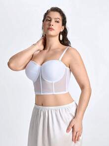 Slumbrini Plus Size Women Lace Bra With Removable Shoulder Strap, Comfortable Non-Slip Underwear - White - View 4