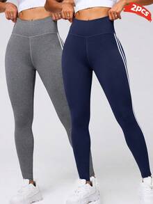 Velisys Velisys Women's High Waist Colorblock Casual Versatile Daily Wear Sports Tight Leggings 2pcs/Pack - Multicolor - View 3