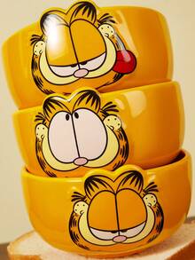 GARFIELD | SHEIN 1個直徑4.8英吋/12.2公分可愛卡通角色圖案穀物碗，15.22盎司/450毫升深湯碗，陶瓷甜點碗，適用於沙拉、義大利麵、燕麥粥、拉麵，可用於微波爐和洗碗機，貓咪 - 橘色 - 查看 2