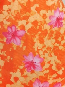 SHEIN ICON 女款大尺碼花卉印花荷葉邊下擺洋裝 - 橘色 - 查看 4