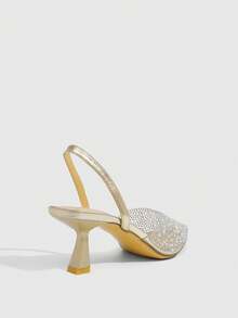 CUCCOO SZL Fashionable Women's Rhinestone Embellished Pointed Toe Pumps With Ankle Strap - Gold - View 3