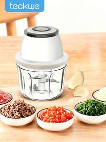 Teckwe 350ml 白色塑料 Type-C 充電式無線一鍵全自動攪拌研磨電動切碎機，適用廚房、居家、宿舍、露營車、露營、辦公室、派對，聖誕禮物必備省時神器，電池 1200mAh - 白色 - 查看 1