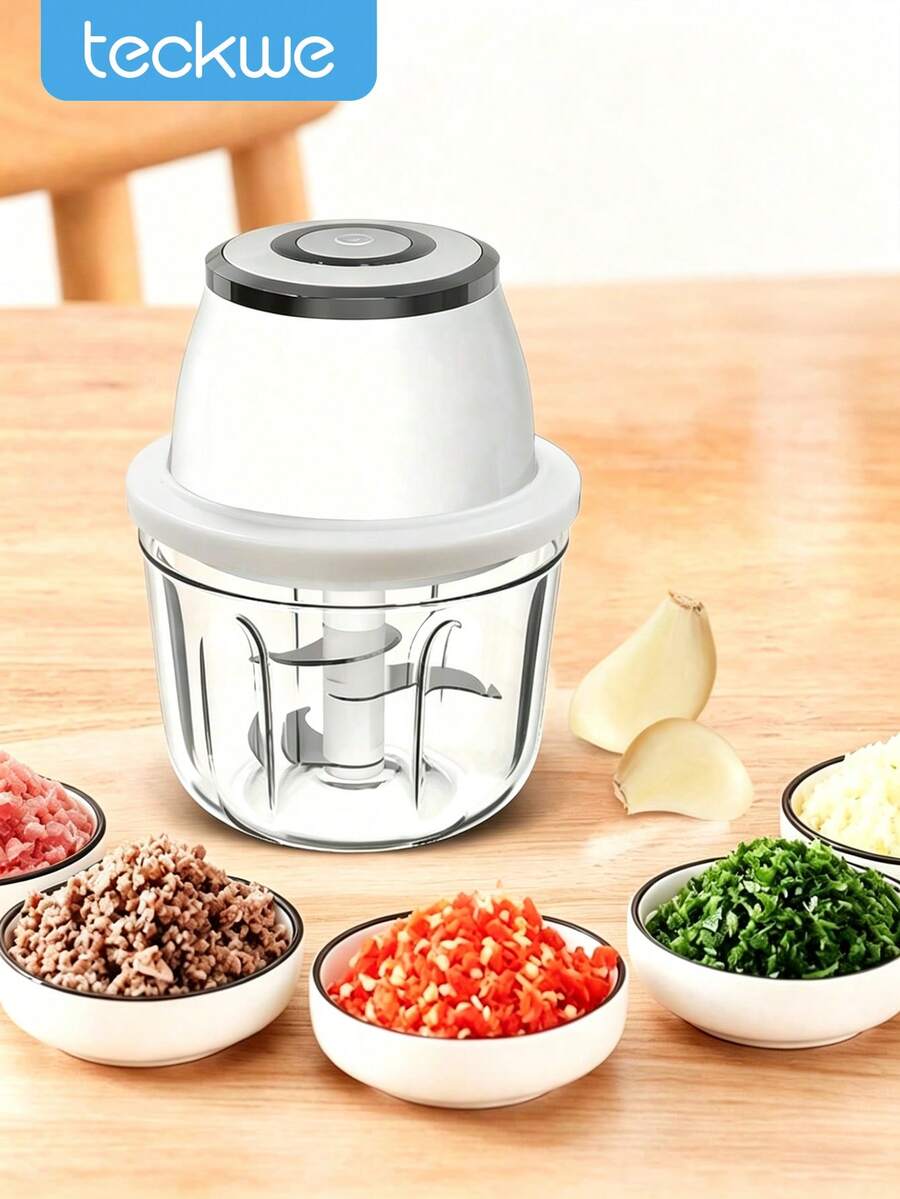 Teckwe 350ml 白色塑料 Type-C 充電式無線一鍵全自動攪拌研磨電動切碎機,適用廚房、居家、宿舍、露營車、露營、辦公室、派對,聖誕禮物必備省時神器,電池 1200mAh - 白色 - 查看 1