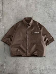 AXEPEAK Men's Casual Short Sleeve Shirt, Summer - Brown - View 7