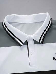 Manfinity Dauomo 男士標準尺寸夏季戶外 Polo 衫，條紋印花圖案，圖形設計，通勤商務風，休閒百搭，戶外穿著 - 彩色 - 查看 3