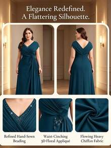 Coutiva Plus Size Women's Elegant Romantic Mother Of The Bride Dress - Dark Green - View 8