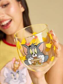 TOM & JERRY X SHEIN 1個卡通貓鼠 24.35oz/720ml 高硼矽玻璃隨行杯，大容量透明飲水杯，附起司印花，適用於水、果汁、冰咖啡、汽水與冷飲，適合居家、辦公室及日常使用 - 無色 - 查看 2