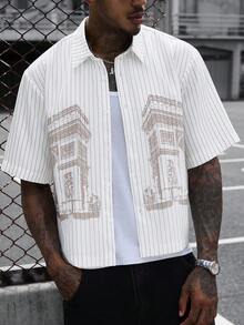 SLATEMANN Men's Striped Color Block Single-Breasted Casual Versatile Daily Travel Short Sleeve Shirt - White - View 2