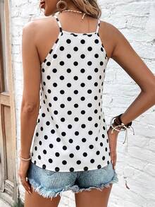 SHEIN Holidaya 女款圖案印花細肩帶背心上衣 圖案 T-shirt 上衣 - 白色 - 查看 2