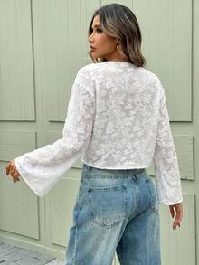 SHEIN Clasi 秋季女裝素色立體刺繡前綁帶休閒浪漫優雅襯衫，適合白天白色婚禮、度假與早午餐 - 白色 - 查看 2