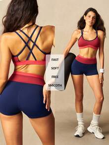 VARSIVA Conjunto Esportivo Feminino com Top Ultra Curto Decote Halter e Costas Abertas e Shorts - Multicolorido - Visão 2