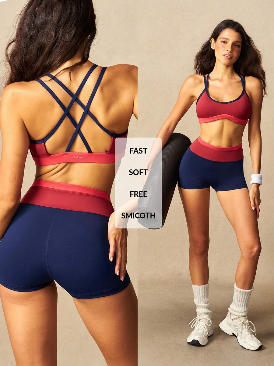 VARSIVA Conjunto Esportivo Feminino com Top Ultra Curto Decote Halter e Costas Abertas e Shorts