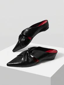 Mnmlis Women's Fashion Commuter Versatile, Wedge Heel Thick Sole Pointed Kink Flower Shoes Fall Shoes - Black - View 2