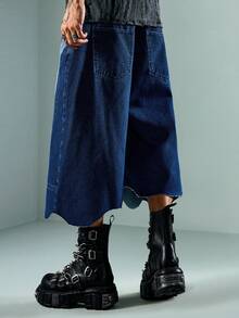 ROMWE MEN Street Life Men's Colorblock Pocket Wide Leg Loose Cropped Denim Jeans - Multicolor - View 3