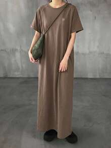 FRIFUL Women Brown Long Embroidered Graphic Print Summer Dress Sundress - Brown - View 13