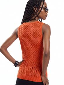 SHEIN Women's Solid Color Casual Versatile Daily Wear Knit Sleeveless Top - Orange - View 8