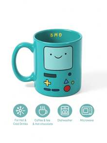 ADVENTURE TIME X SHEIN 1個 10.14oz/300ml 卡通圖案印花陶瓷馬克杯，適用於盛裝水、牛奶、果汁、咖啡、茶，BMO、JAKE、FINN、LUMPY SPACE、冒險時間 - 綠色 - 查看 3