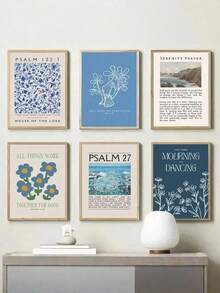 1pc Vintage Blue Psalms Christian Bible Verse Canvas Wall Art – Floral Painting Print For Room Decor, Inspirational Scripture Poster, Optional Frame - multicolor - View 2
