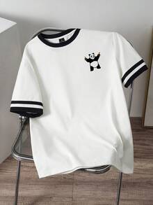 Manfinity Joysei Camiseta de talla estándar para hombre con puño en contraste y diseño de estampado de panda divertido - Blanco - Ver 7