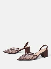 CUCCOO HITCHD New Chinese Style Brown High-Heeled Mullers, Pointed Lace Embroidered Convertible Sandals, Women's Summer Shoes - Brown - View 4