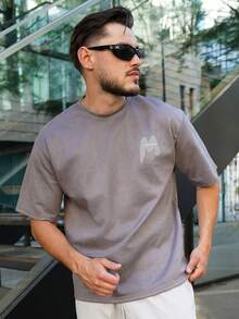 LEOGASHI LEOGASHI Men's Summer Fashionable Vintage American Style Short Sleeve T-Shirt, Emo, For Fall - Dark Grey - View 4