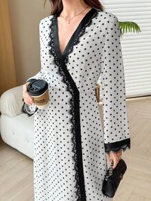 Yasmyna White With Black Polka Dot Lace Fitted Waist Women's Arabian Dress - Multicolor - View 6