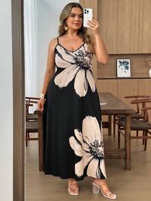 SHEIN CURVE+ 大尺碼春夏基礎款黑色細肩帶洋裝 - 彩色 - 查看 8