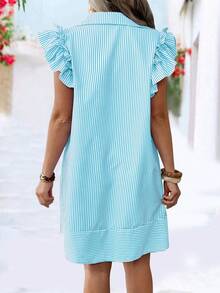 EMERY ROSE Vestido de vacaciones con botones a rayas de moda primavera/verano talla grande - Azul menta - Ver 2