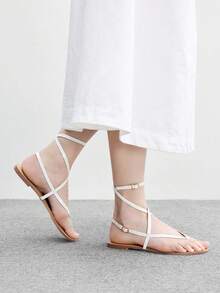 CUCCOO BIZCHIC Women's Square Toe Rhinestone Ankle Strap Sandals For Christmas Summer Shoes - White - View 4