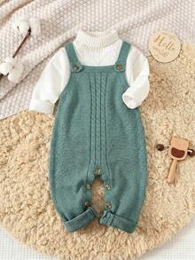 Baby Boy Cable Knit Button Design Autumn Romper - Green - View 4