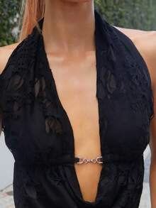 Brooke Lily Women Deep Draped Neck Backless Camisole Tank Top - Black - View 4