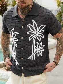 VENTUSAIL Top de punto casual versátil para uso diario con patrón de coco y abotonadura sencilla para hombres - Gris - Ver 7