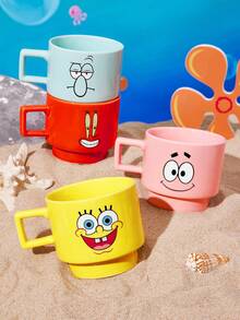 SpongeBob SquarePants | SHEIN 1 Buah Mug Bergambar Kartun, Kapasitas 12,68oz/375ml, Dapat Ditumpuk, Tahan Dingin dan Panas, Dapat Digunakan di Oven Microwave dan Mesin Pencuci Piring, Cocok untuk Air, Susu, Jus, dan Kopi - Berwarna merah muda - View 5