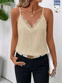 SHEIN Clasi Women's Lace Patchwork Casual Elegant Versatile Everyday Camisole Top Everyday Apricot Summer Brunch Daytime Daytime - Apricot - View 5