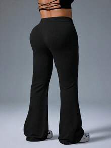 Gameset SHEIN Sport Casual Versatile Plus Size Black Line Design Slim Fit Flattering Sports Long Pants - Black - View 2