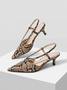 Mnmlis Spring And Summer Snake Print Cross Strap Pointed Heel Workplace Commuting Fashion Shoes - snake pattern - View 1