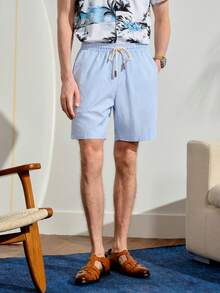 VeloEdit Pantalones cortos casuales de hombre con estampado de rayas y cordón en la cintura, adecuados para vacaciones de verano y uso diario - Multicolor - Ver 1