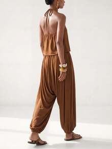 Zivah Summer Music Festival, Easter, Mother's Day, Western Sexy Style, Boho, Birthday Party Golf Modern Commute Vacation Halter Top Tapered Pants Set Pastal - Brown - View 2